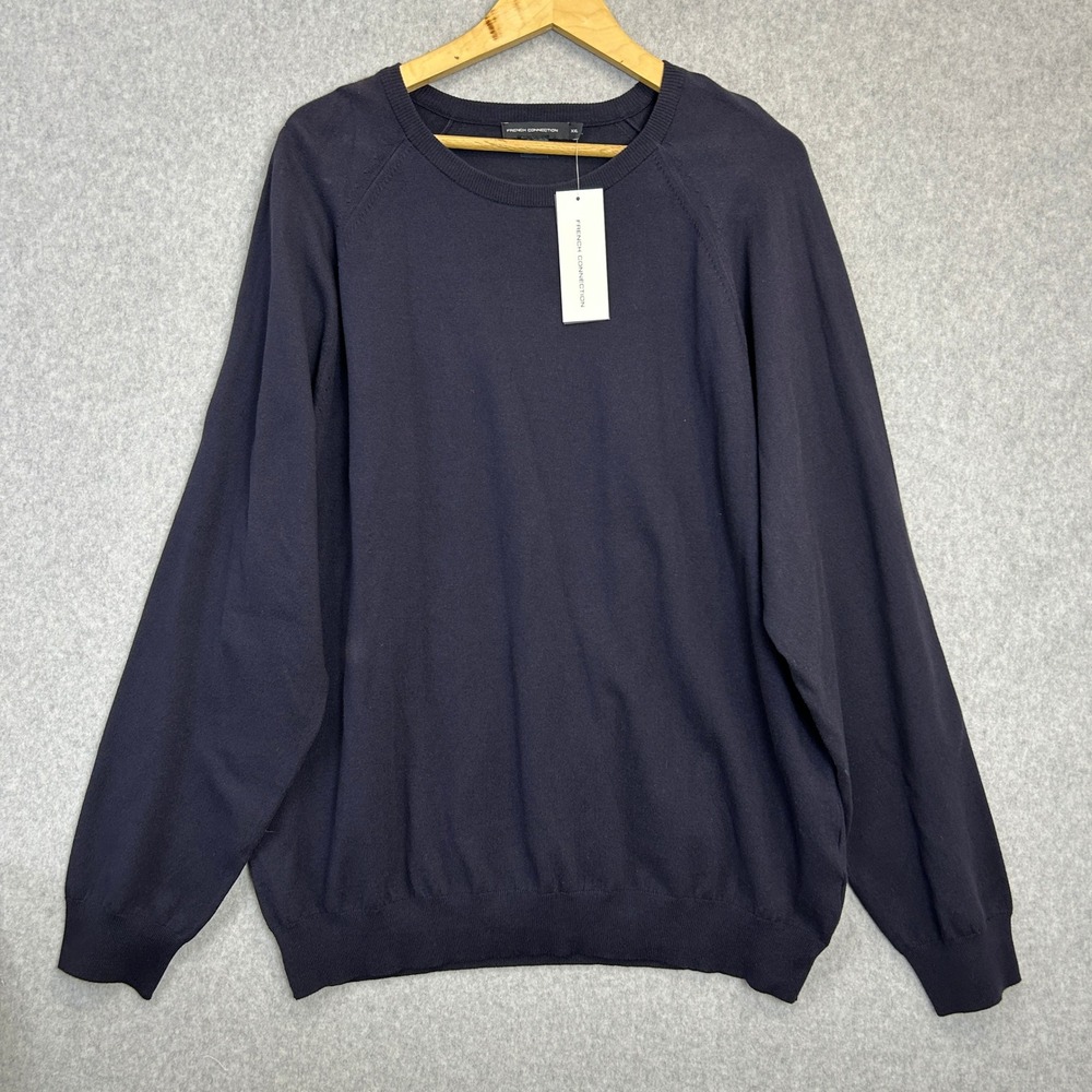 French Connection Pullover Sweater Utility Blue Stretch Cotton Crew Mens XXL NWT
